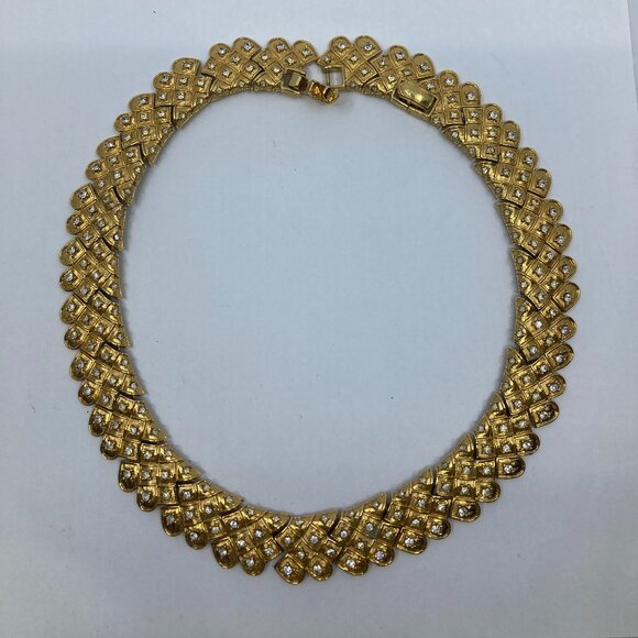 Vtg 1970 D'ORLAN signed gold tone rhinestone choker necklace - Picture 1 of 3